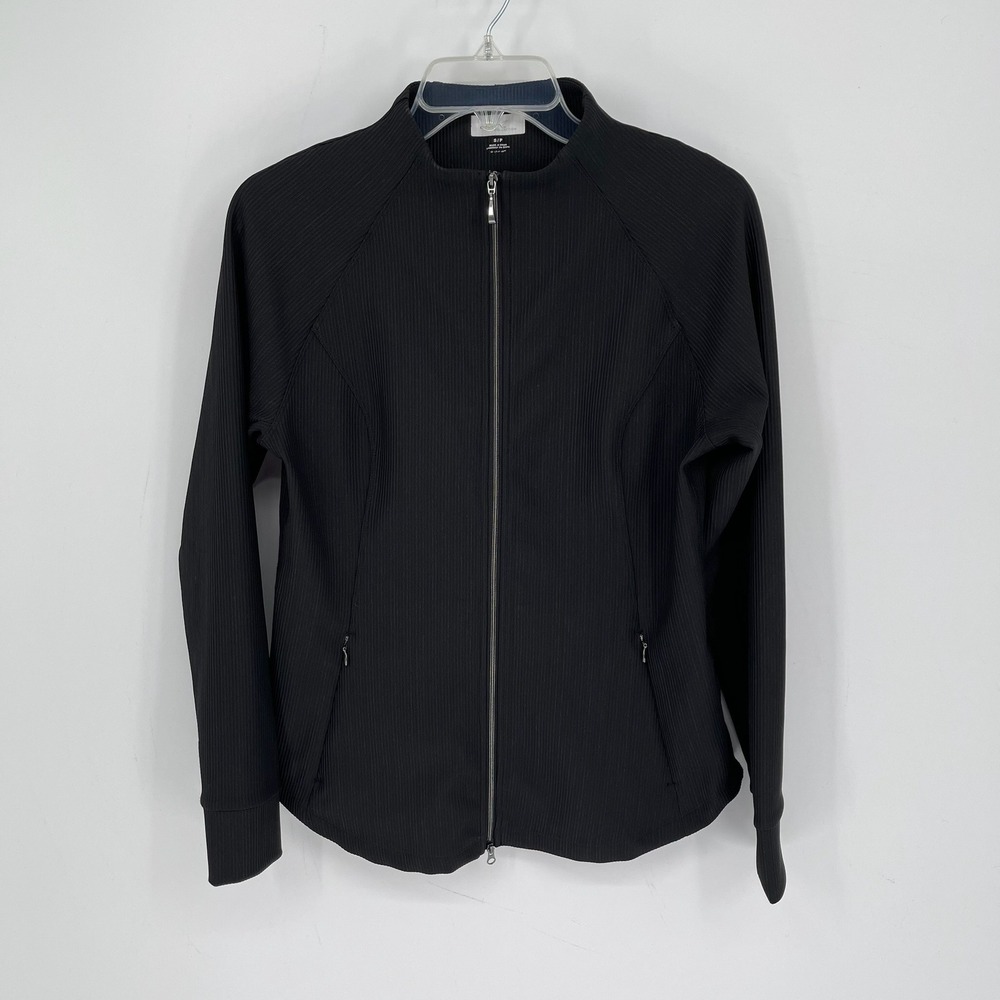 Greg Norman Women's‎ Black Ribbed Full Zip Mock Neck Active Track Jacket Size S